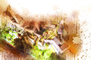 Ksiaz Şatosu Polonya Silezya Sanat retro fotoğrafçılık eski hava manzarası