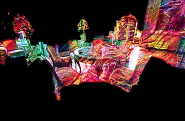 Klasik iç mekanlı klasik mobilyalar, ortaçağ tarihi sanat illüstrasyonu antika eskiz