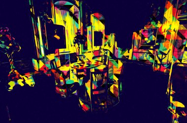 Klasik iç mekanlı klasik mobilyalar, ortaçağ tarihi sanat illüstrasyonu antika eskiz