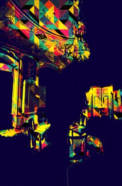 Klasik iç mekanlı klasik mobilyalar, ortaçağ tarihi sanat illüstrasyonu antika eskiz