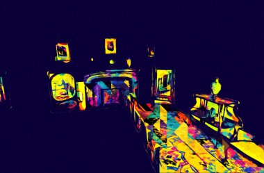 Lüks iç mekan, klasik yatak odası, iç mekan, eski, ortaçağ tarihi sanat illüstrasyonu antika eskiz.