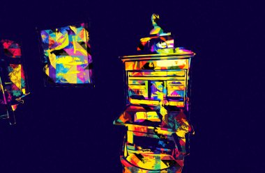 Ambiente stüdyosu, klasik büro masası, ortaçağ tarihi sanat illüstrasyonu antika eskiz.