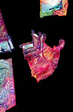 Kollu sandalyenin içi, ortaçağ tarihi sanat eserleri, antika eskizler.