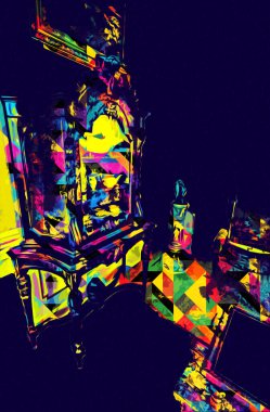 Kollu sandalyenin içi, ortaçağ tarihi sanat eserleri, antika eskizler.