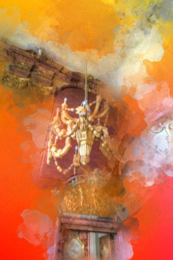 Eski dekoratif avize, ortaçağ tarihi sanat illüstrasyonu antika eskiz