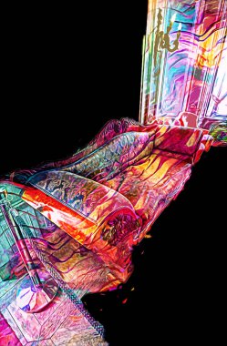 İç kısımda antika bir kanepe, eski bir çizim.