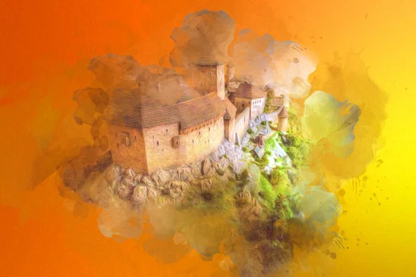 Ksiaz Şatosu Polonya Silezya Sanat retro fotoğrafçılık eski hava manzarası