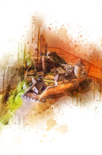 Ksiaz Şatosu Polonya Silezya Sanat retro fotoğrafçılık eski hava manzarası