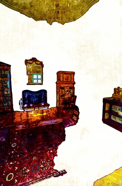 Mobiliário Clássico Interior Clássico Com Espaço Cópia Medieval Antiga História — Fotografia de Stock
