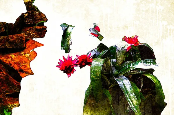 Aechmea Fasciata Kwiat Kwitnący Zielonymi Liśćmi Ilustracja Rysunek Szkic Antyk — Zdjęcie stockowe