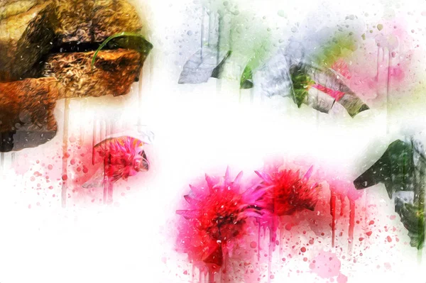 Aechmea Fasciata Virág Virágzik Zöld Levelek Illusztráció Rajz Vázlat Antik — Stock Fotó
