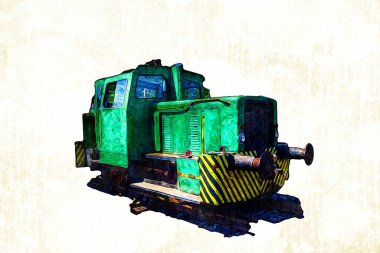 Eski dar ölçü demiryolu motoru, sanat, illüstrasyon, çizim, eskiz, antika, antika, antika.