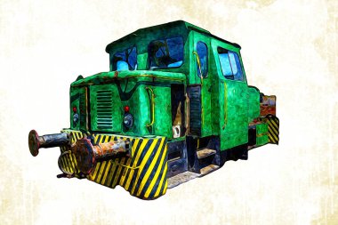 Eski dar ölçü demiryolu motoru, sanat, illüstrasyon, çizim, eskiz, antika, antika, antika.