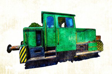 Eski dar ölçü demiryolu motoru, sanat, illüstrasyon, çizim, eskiz, antika, antika, antika.