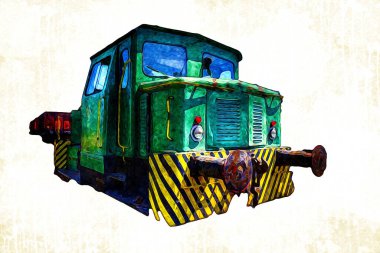 Eski dar ölçü demiryolu motoru, sanat, illüstrasyon, çizim, eskiz, antika, antika, antika.