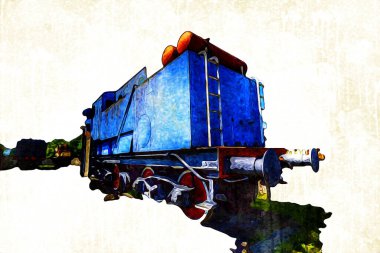 Eski dar ölçü demiryolu motoru, sanat, illüstrasyon, çizim, eskiz, antika, antika, antika.