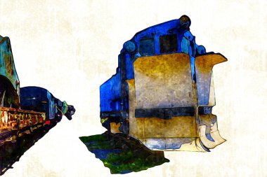 Eski dar ölçü demiryolu motoru, sanat, illüstrasyon, çizim, eskiz, antika, antika, antika.