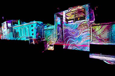 Eski dar ölçü demiryolu motoru, sanat, illüstrasyon, çizim, eskiz, antika, antika, antika.