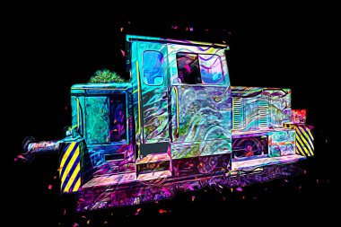 Eski dar ölçü demiryolu motoru, sanat, illüstrasyon, çizim, eskiz, antika, antika, antika.