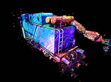 Eski dar ölçü demiryolu motoru, sanat, illüstrasyon, çizim, eskiz, antika, antika, antika.