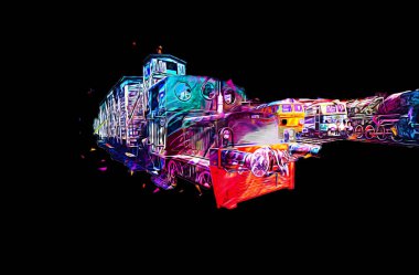 Eski dar ölçü demiryolu motoru, sanat, illüstrasyon, çizim, eskiz, antika, antika, antika.