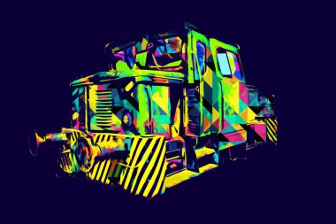 Eski dar ölçü demiryolu motoru, sanat, illüstrasyon, çizim, eskiz, antika, antika, antika.