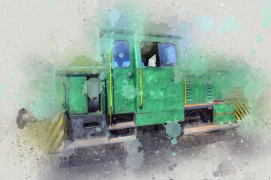 Eski dar ölçü demiryolu motoru, sanat, illüstrasyon, çizim, eskiz, antika, antika, antika.