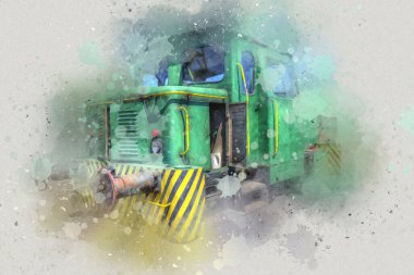 Eski dar ölçü demiryolu motoru, sanat, illüstrasyon, çizim, eskiz, antika, antika, antika.