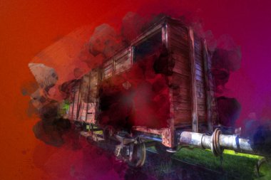 Eski tren vagonu, tren, sanat, illüstrasyon, çizim, eskiz, antika, antika, antika.