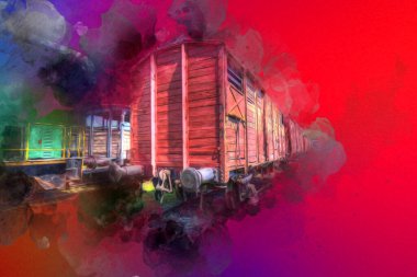 Eski tren vagonu, tren, sanat, illüstrasyon, çizim, eskiz, antika, antika, antika.