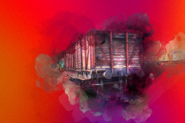 Eski tren vagonu, tren, sanat, illüstrasyon, çizim, eskiz, antika, antika, antika.