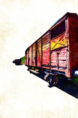 Eski tren vagonu, tren, sanat, illüstrasyon, çizim, eskiz, antika, antika, antika.