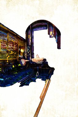 Eski tren vagonu, tren, sanat, illüstrasyon, çizim, eskiz, antika, antika, antika.