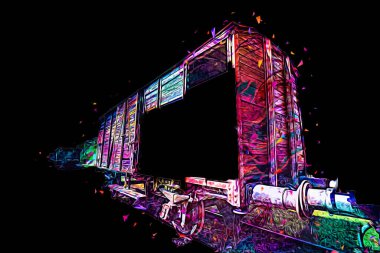 Eski tren vagonu, tren, sanat, illüstrasyon, çizim, eskiz, antika, antika, antika.