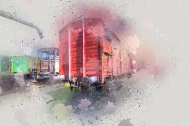 Eski tren vagonu, tren, sanat, illüstrasyon, çizim, eskiz, antika, antika, antika.