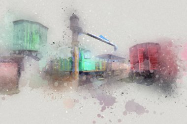 Eski tren vagonu, tren, sanat, illüstrasyon, çizim, eskiz, antika, antika, antika.