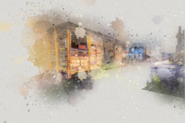 Eski tren vagonu, tren, sanat, illüstrasyon, çizim, eskiz, antika, antika, antika.