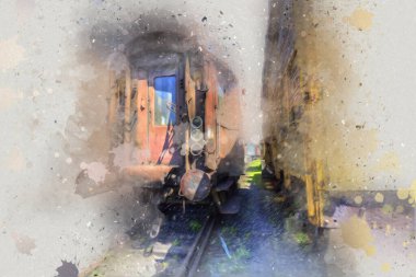 Eski tren vagonu, tren, sanat, illüstrasyon, çizim, eskiz, antika, antika, antika.