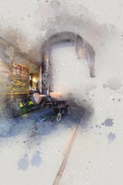 Eski tren vagonu, tren, sanat, illüstrasyon, çizim, eskiz, antika, antika, antika.