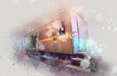 Eski tren vagonu, tren, sanat, illüstrasyon, çizim, eskiz, antika, antika, antika.