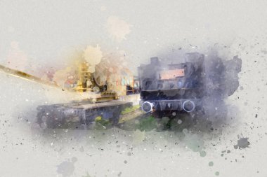 Demiryolu vinci, fotoğrafçılık, paslı, vagon, tren, sanat, illüstrasyon, çizim, eskiz, antika, retro, vintage.