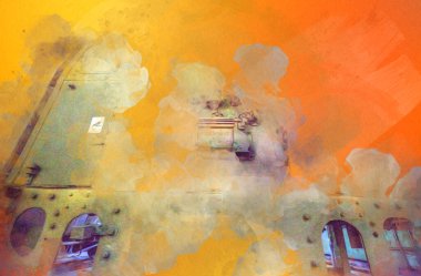 Buhar trenindeki makine odası, fotoğrafçılık, paslı, vagon, sanat, illüstrasyon, çizim, çizim, eskiz, antika, retro, vintage.