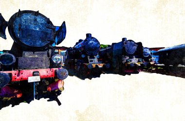 Farklı türde eski lokomotifler, tren, fotoğraf, paslı, vagon, sanat, illüstrasyon, çizim, eskiz, antika, antika, antika, antika.