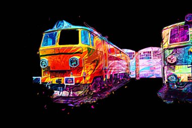 Farklı türde eski lokomotifler, tren, fotoğraf, paslı, vagon, sanat, illüstrasyon, çizim, eskiz, antika, antika, antika, antika.