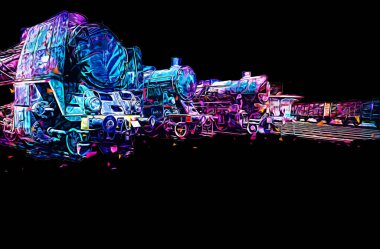 Farklı türde eski lokomotifler, tren, fotoğraf, paslı, vagon, sanat, illüstrasyon, çizim, eskiz, antika, antika, antika, antika.