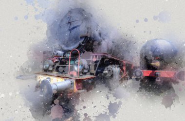 Farklı türde eski lokomotifler, tren, fotoğraf, paslı, vagon, sanat, illüstrasyon, çizim, eskiz, antika, antika, antika, antika.