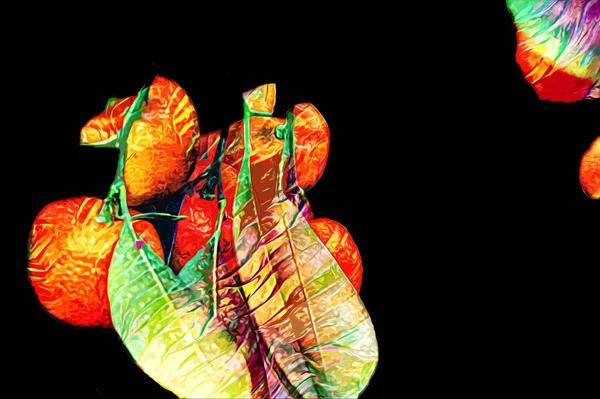 Bahar Festivali 'nde süs bitkisi olarak kullanılan verimli saksı portakalları, illüstrasyon, çizim, eskiz, antika, antika, antika