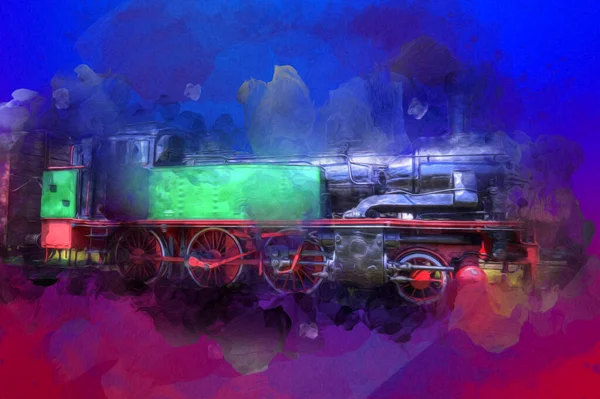 Dampflokomotive Fährt Durch Die Wüste Kunst Illustration Zeichnung Skizze Antik — Stockfoto