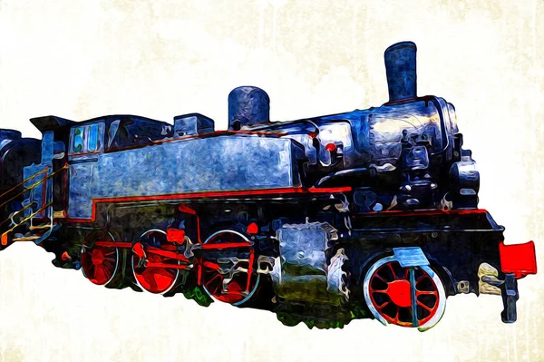 Steam Lokomotif Drive Melalui Gurun Seni Ilustrasi Gambar Sketsa Antik — Stok Foto