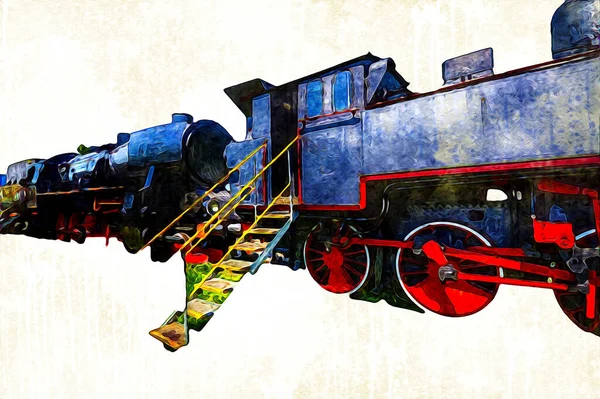 Steam Locomotive Drives Desert Art Illustration Drawing Sketch Antique Retro — Stock Photo, Image